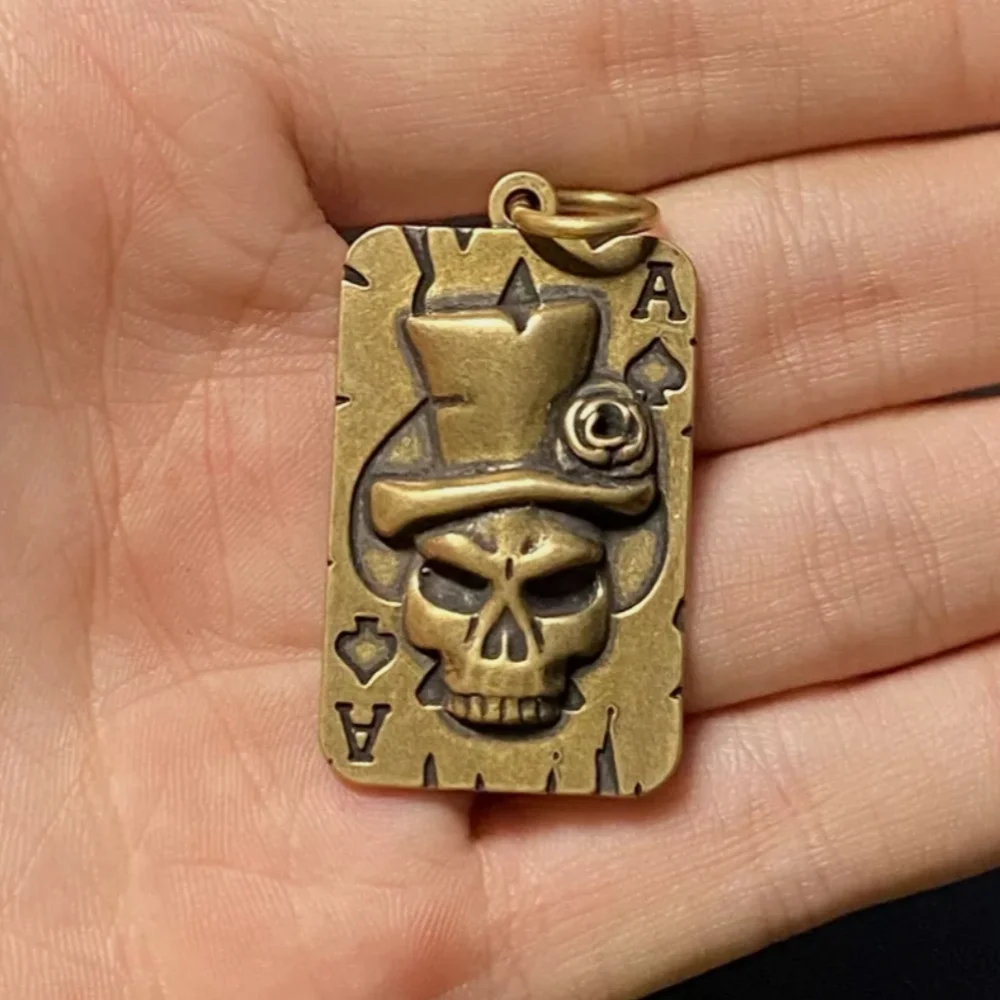 Lucky Ace of Spades playing card vintage brass handmade keychain statue
