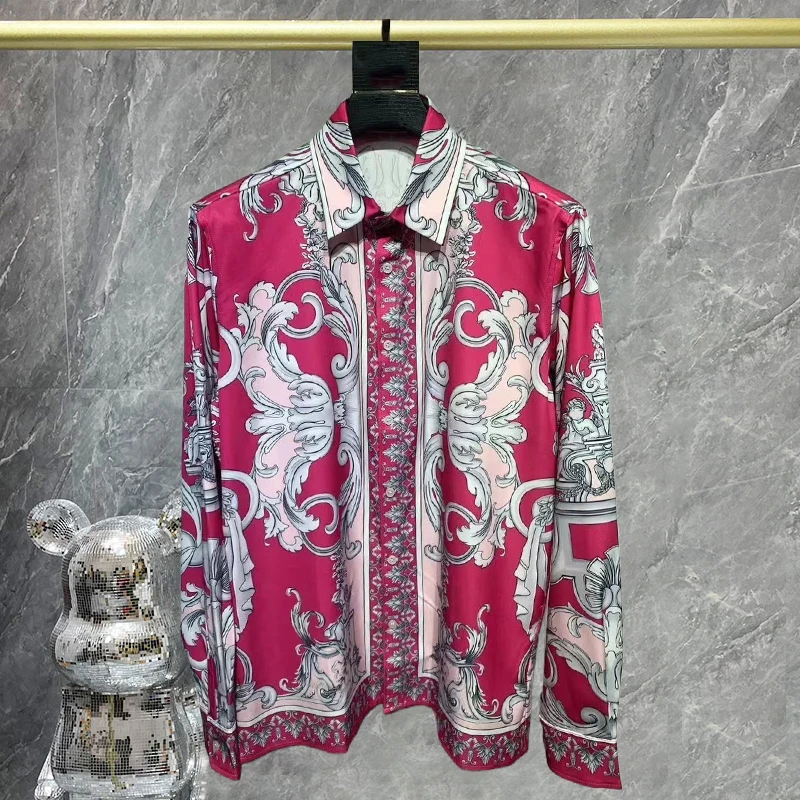 

Men Luxury Shirt High Quality Shirt Retro Slim Shirt Contrast Color Printing Shirt Dress Men Streetwear Homme Camisa Masculina