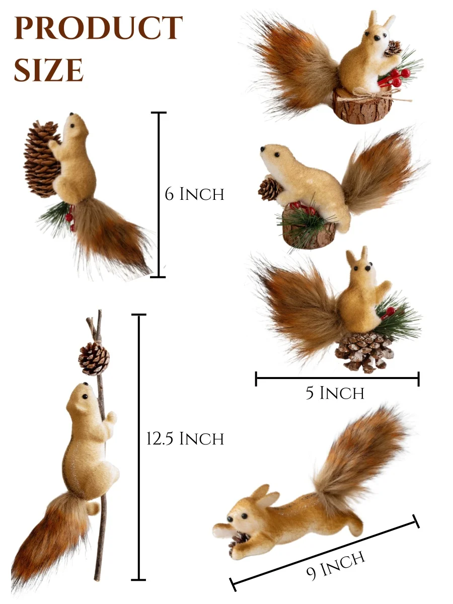 12 Pcs Christmas Stuffed Squirrels Bulk 5 Inch Small Plush Squirrels Toys Christmas Tree Ornaments Gifts Birthday Party Favors