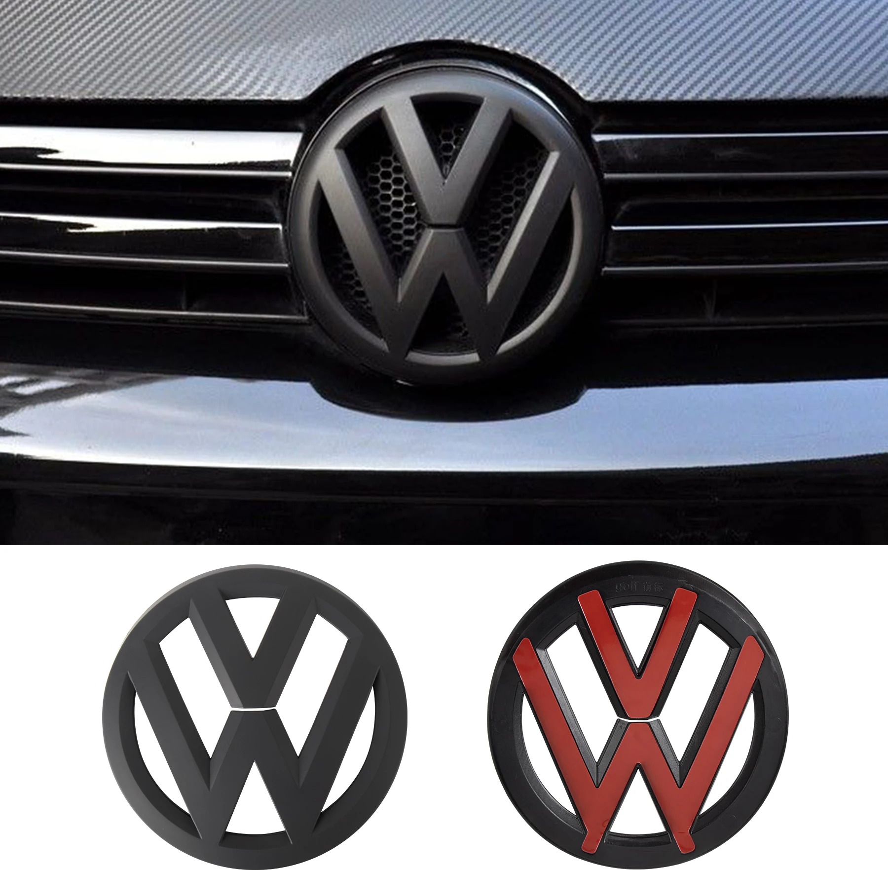 1pc New Glossy/Matte/Carbon fiber Black Car Front Grill Badge Emblem Stickers For VW Polo 2013-2016 17-20 Car Logo Accessories