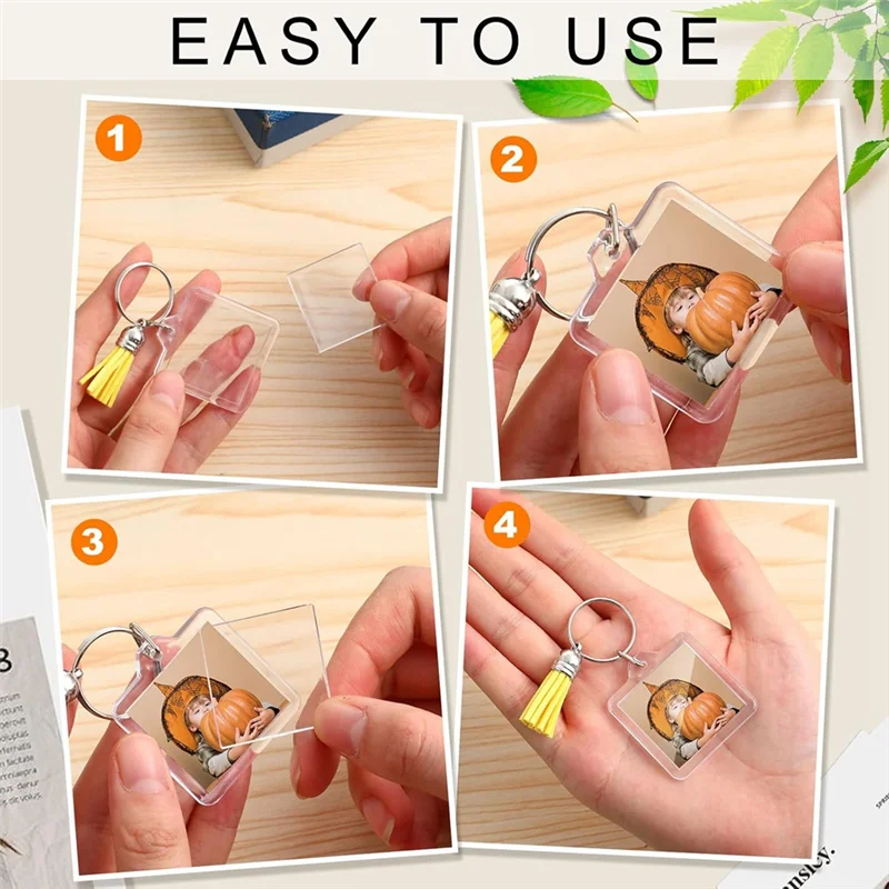 ABWR-아크릴 사진 프레임 키 체인 Tassels Charms 사진 삽입 키 체인 DIY 용 투명 프레임 열쇠 고리 빈