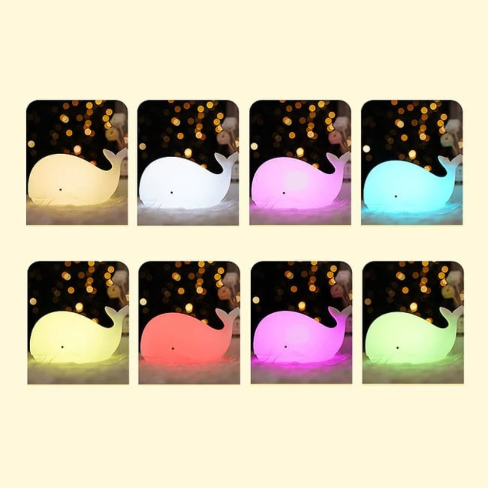 LED ضوء الليل بات ضوء السيليكون لطيف الحوت الحيوانات مصباح المنزل غرفة نوم السرير USB شحن أضواء ديكور لهدية عيد ميلاد