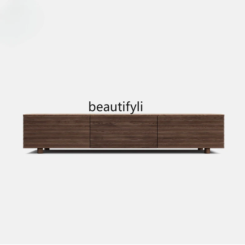 

North America Black Walnut Wooden TV Cabinet Simple Solid Wood Drawer Living Room Audiovisual Cabinet Oak Creative Flip Cabinet