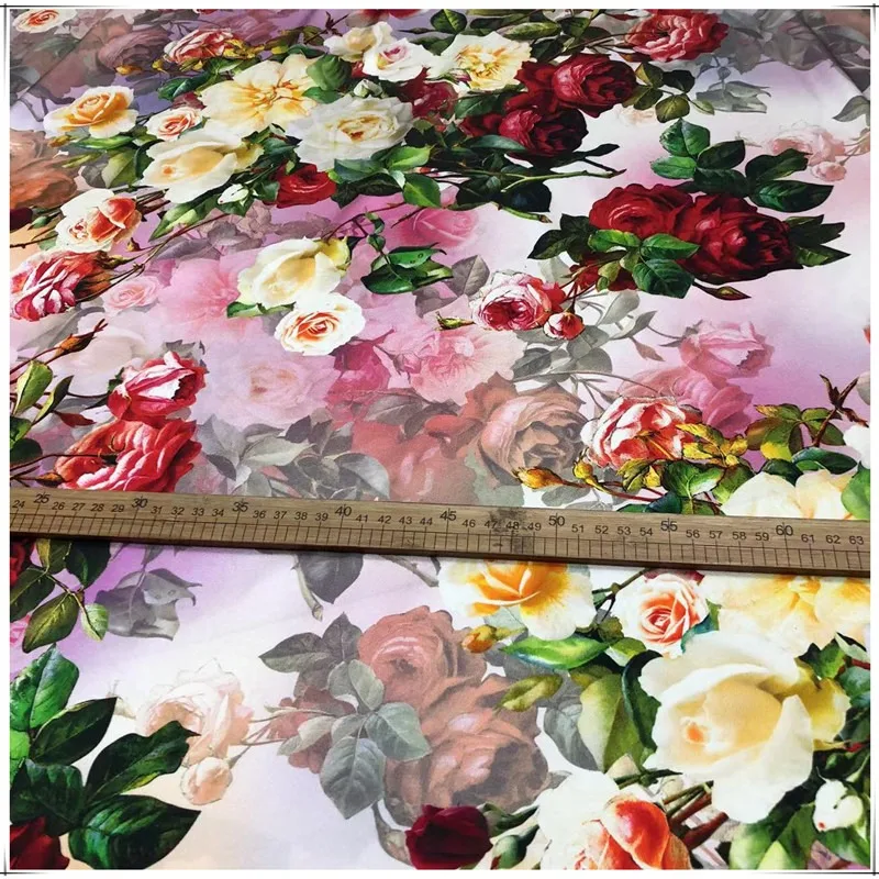 New Rose Spray Printing 19 Mm Elastic High Quality Shirt Dress Clothing Natural Silk Fabric for Sewing In Metro Free Shipping