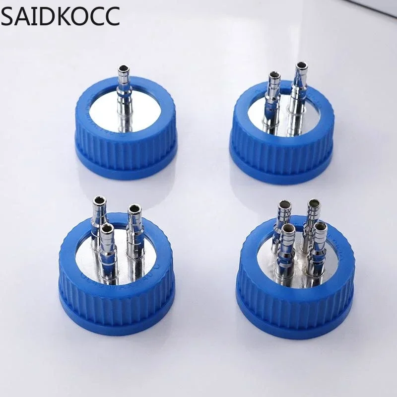 SAIDKOCC GL45 Fermentation Tank Reactor Feed Cover Stainless Steel Jar Lid with SS304  Blue Headspace Cap Refill Cover for Tube