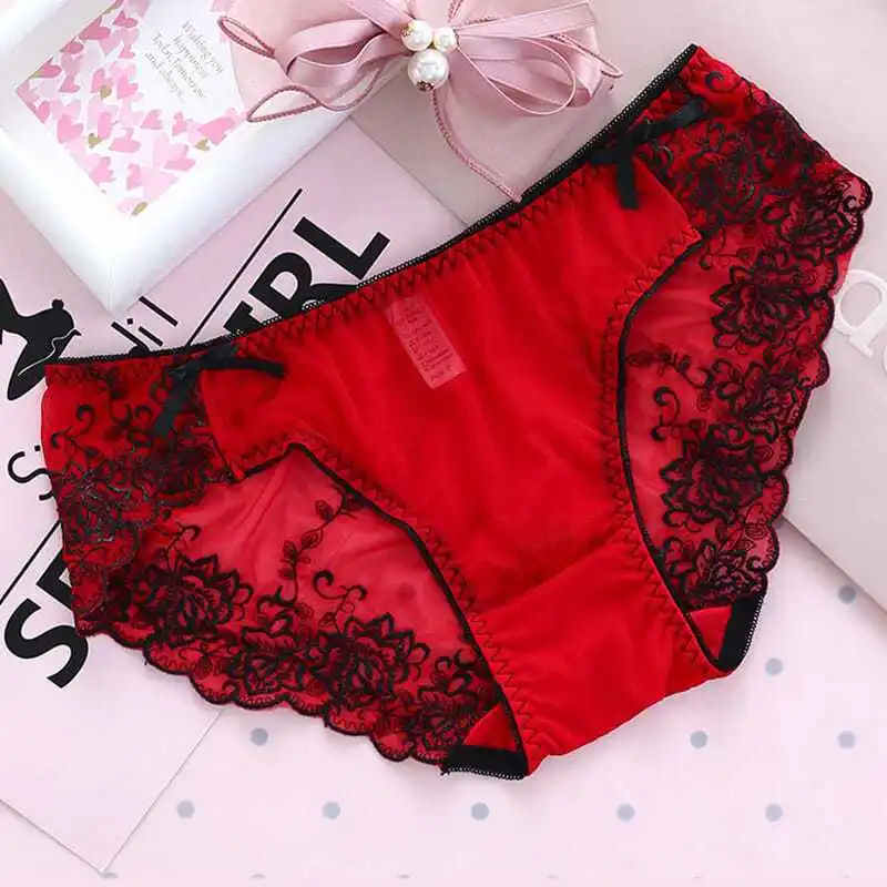 Lace Underwear Girls Sexy Thin Breathable Sexy Pants Low Waist Briefs Embroidered Large Size Shorts Cotton Crotch Panties Women