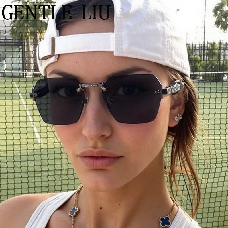 

Punk Rimless Polygon Sunglasses Women 2025 Luxury Brand Classic Vintage Glasses Steampunk Driving Outdoor Shades Eyewear UV400