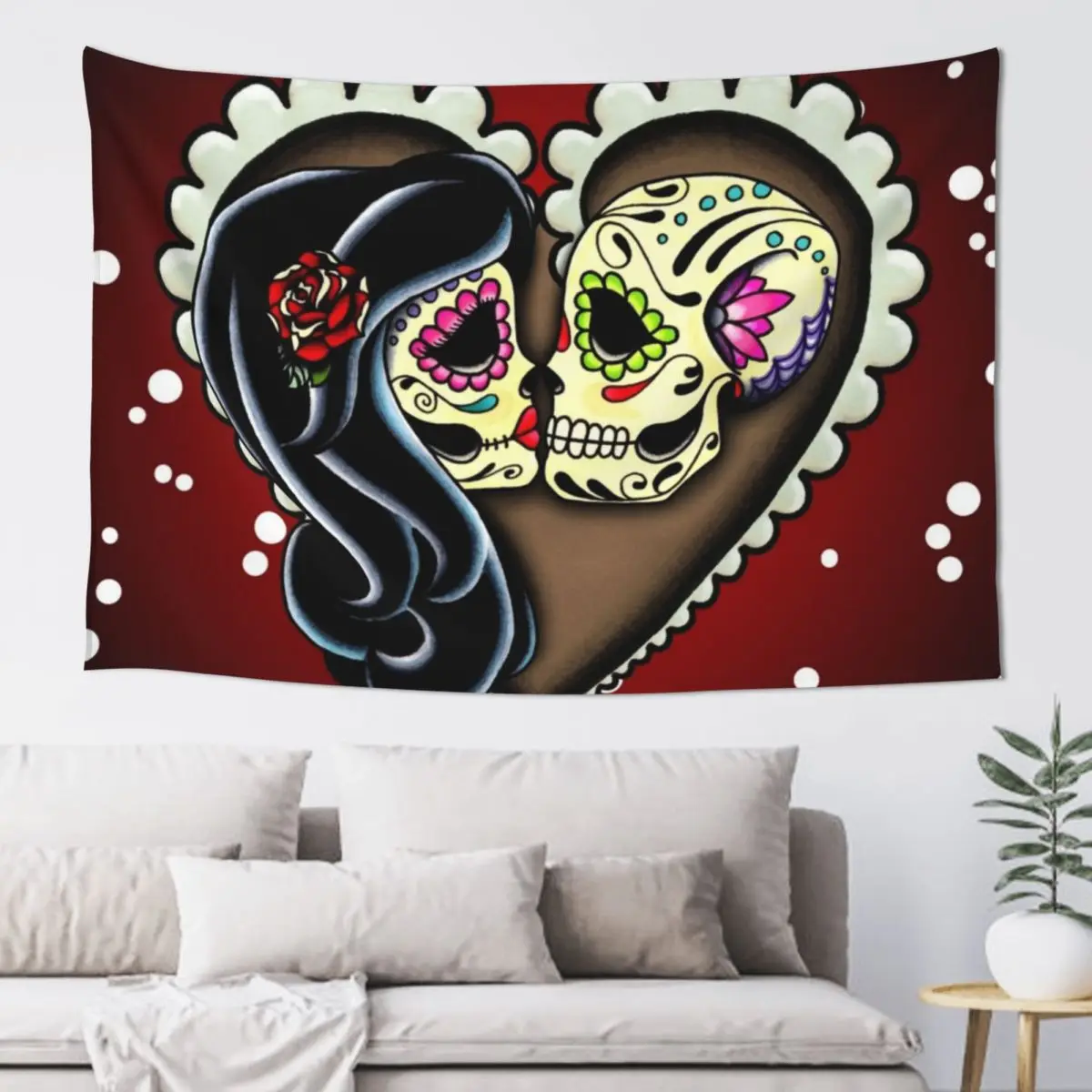 

Ashes - Day of the Dead Couple - Sugar Skull Lovers Tapestry Bedrooms Decorations Hanging Wall Tapestry