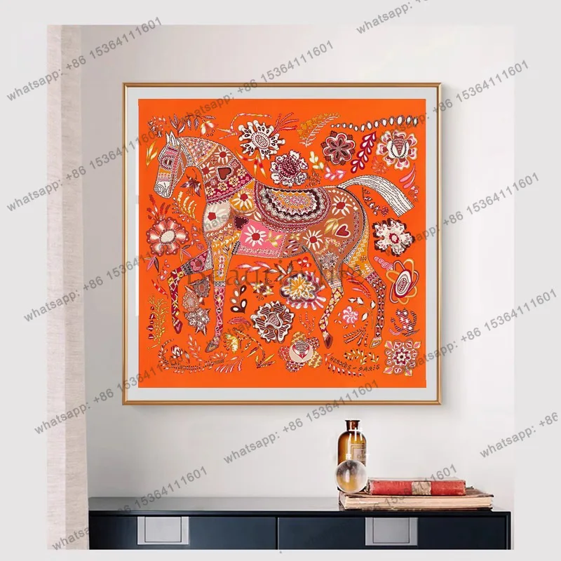 LJY framable silk scarf hanging painting Internet celebrity modern light luxury high-end mural