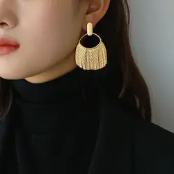 Retro wheat ear tassel earrings female personality temperament geometric fashion eyelashes tassel long earrings