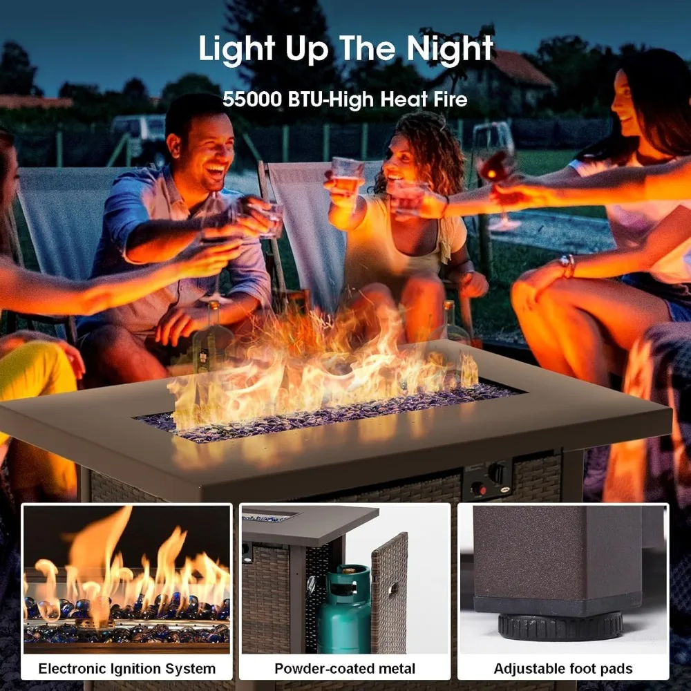 7 Piece Patio Furniture Set with 42" Fire Pit Table Outdoor Sectional Conversation Sofa Set with Coffee Table