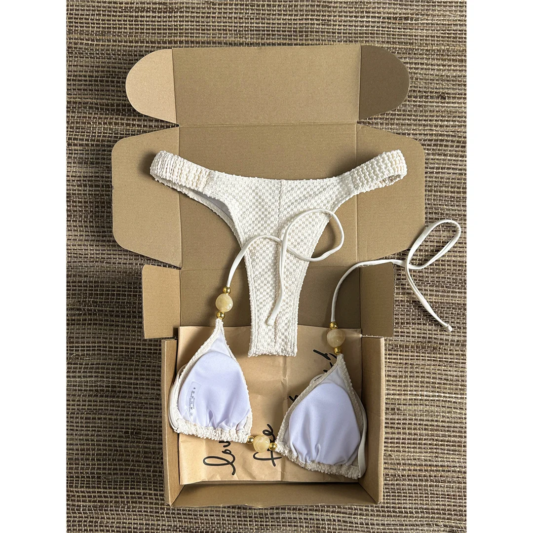 Gefalteter, geknitterter Neckholder-Bikini, Damen-Badeanzug, zweiteiliger Bikini-Set, brasilianischer Badeanzug, Badebekleidung, Schwimmanzug V8134 – Detail 6