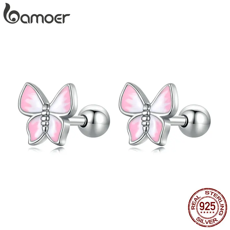 Bamoer 925 Sterling Silver Simple Butterfly Ear Buckles per le donne Cute Fashion Tiny orecchini Fine Jewelry Party Gift