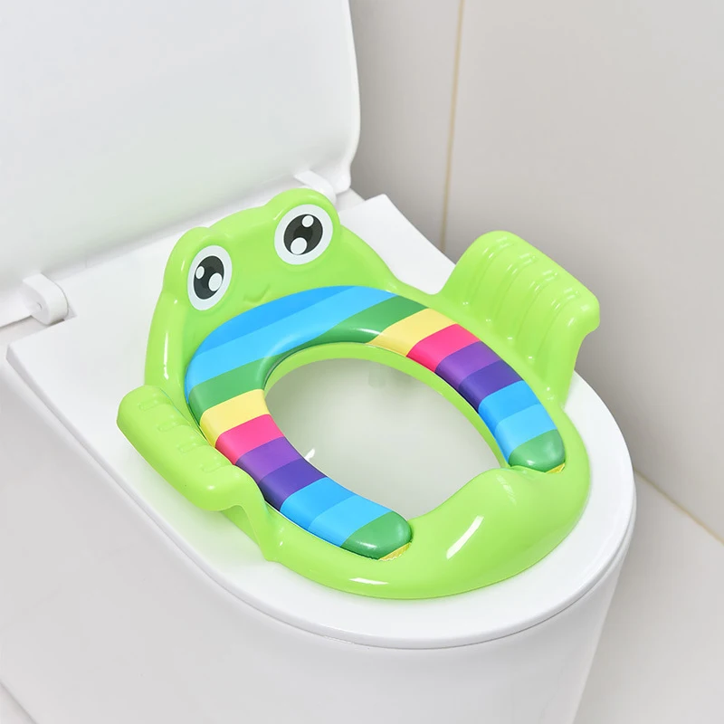 Children's toilet seat baby toilet training auxiliary toilet PVC cushion cartoon frog hand-held thickened soft baby toilet seat