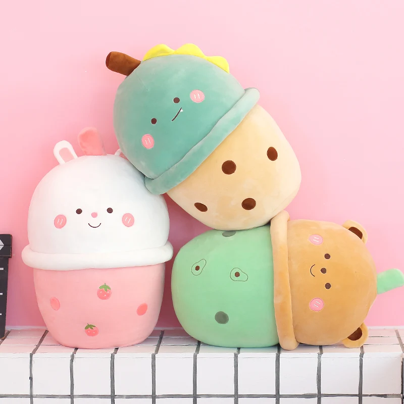 50cm Cartoon Animal Bubble Tea Cup Plush Toy Kawaii Matcha Dinosaur Strawberry Rabbit Pearl Bear Milk Tea Plush Pillow