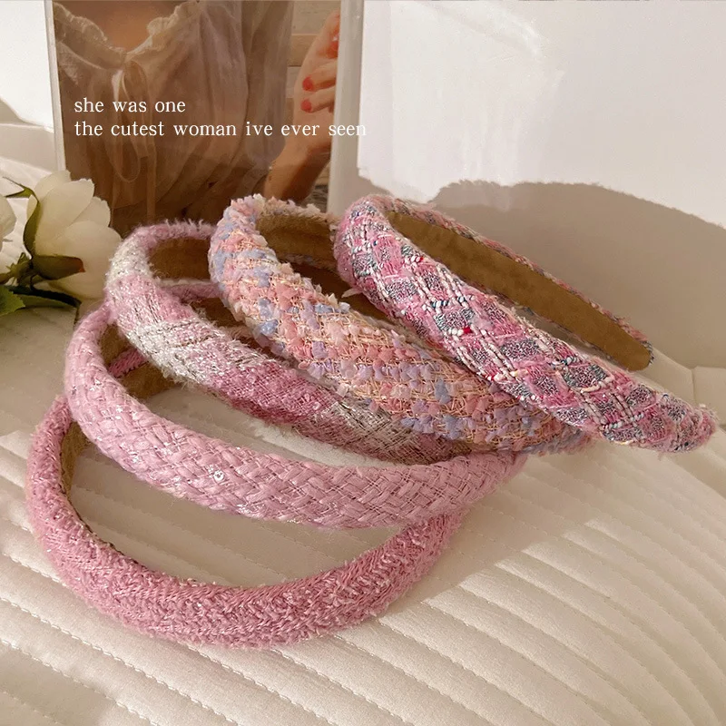 1Pcs Pink Fashion Cilantro Woven Hair Card Hair Band Ladies New Headband Makeup Hair Band Headdress Hair Accessories