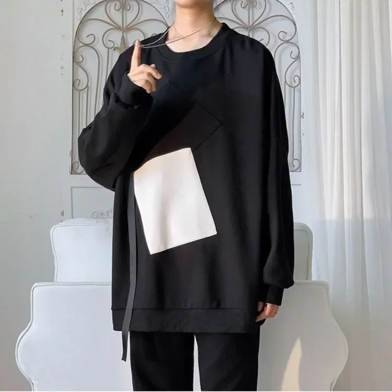 Sweatshirt for Men Patchwork Hoodieless White Pullover Male Clothes Top Simple No Logo Pastel Color Winter Warm Welcome Deal S