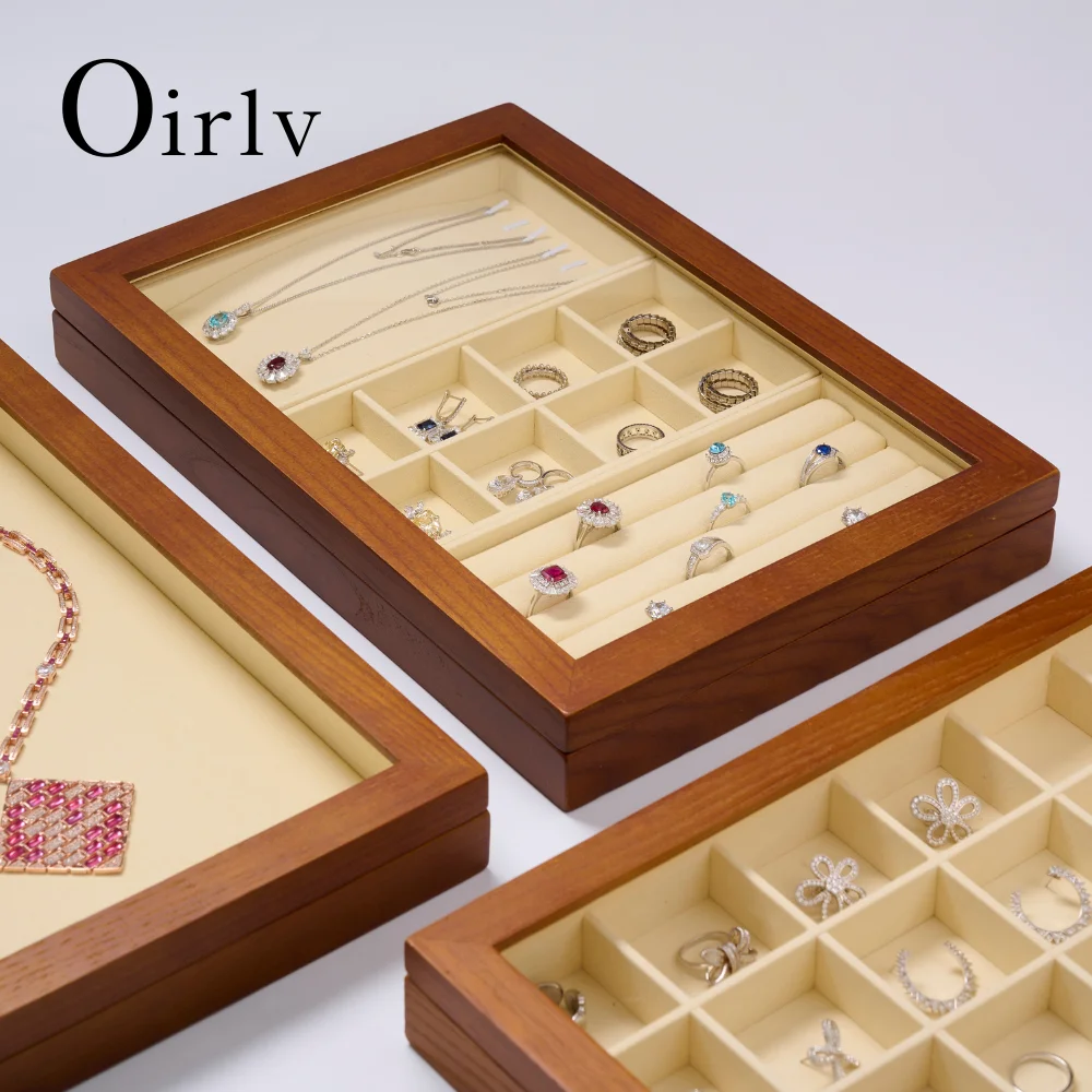 Oirlv Retro Wooden Jewelry Box Ring Necklace Bracelet Display Case Jewelry Case Transparent Jewelry Organizer Case For Women