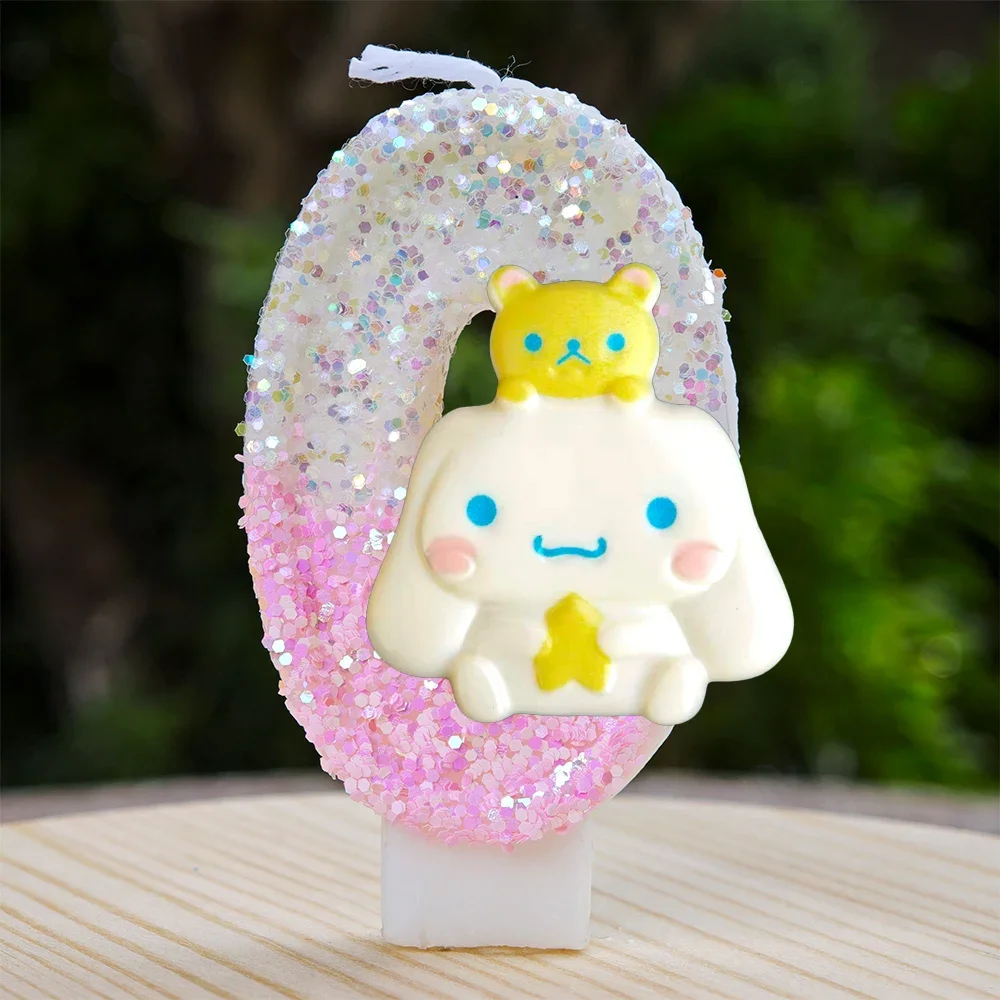 Kawaii Cinnamoroll Cartoon-Themen Glitzerkerze Kinder Geburtstagskerze Dekorationen Tortendekoration Baby-Shower Party-Zubehör – Detail 2