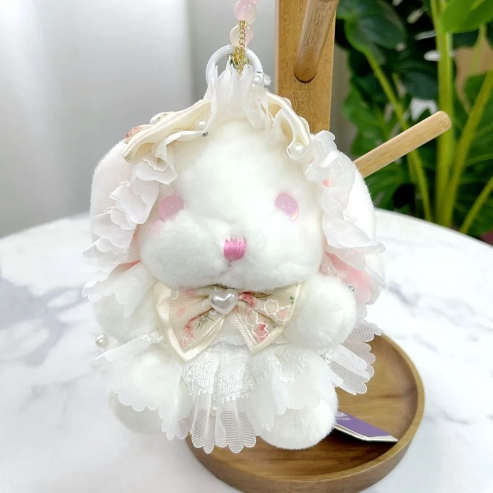 

Princess Pearl Dress Plush Rabbit Keychain Stuffed Cartoon Rabbit Doll Keyring Kawaii Soft Drooping Ear Rabbit Pendant