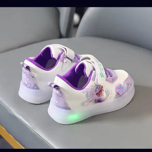 Disney Children's Led Light Shoes Fashion Elsa Purple Pink Boys Sneakers Girls Cartton Casual Shoes Breathable Kids Sport Shoes