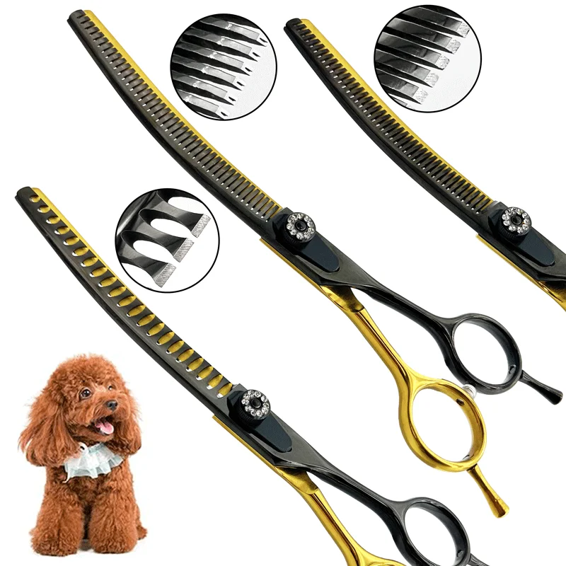 Curved Chunker scissors for dog grooming, curved dog thinning scissors, curved cat scissors, straight chunkers ,pet groomers