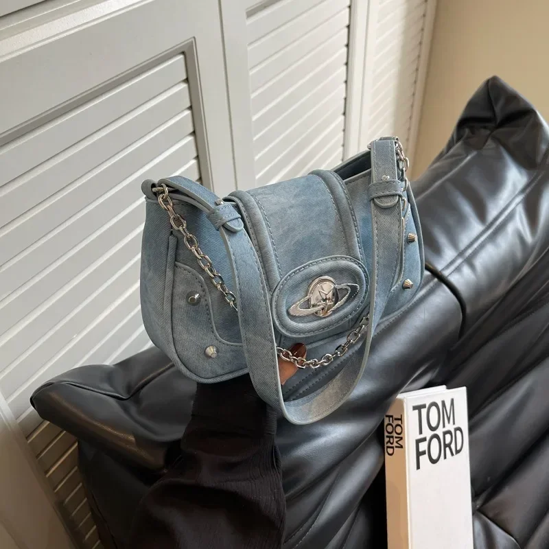 Mbti y2k correntes das mulheres bolsa de ombro vintage gótico estético designer couro crossbody saco casual luxo moda feminina bolsa