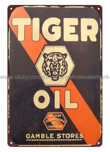 Tiger oil Gamble Stores metal tin sign man cave advertising wall art sign