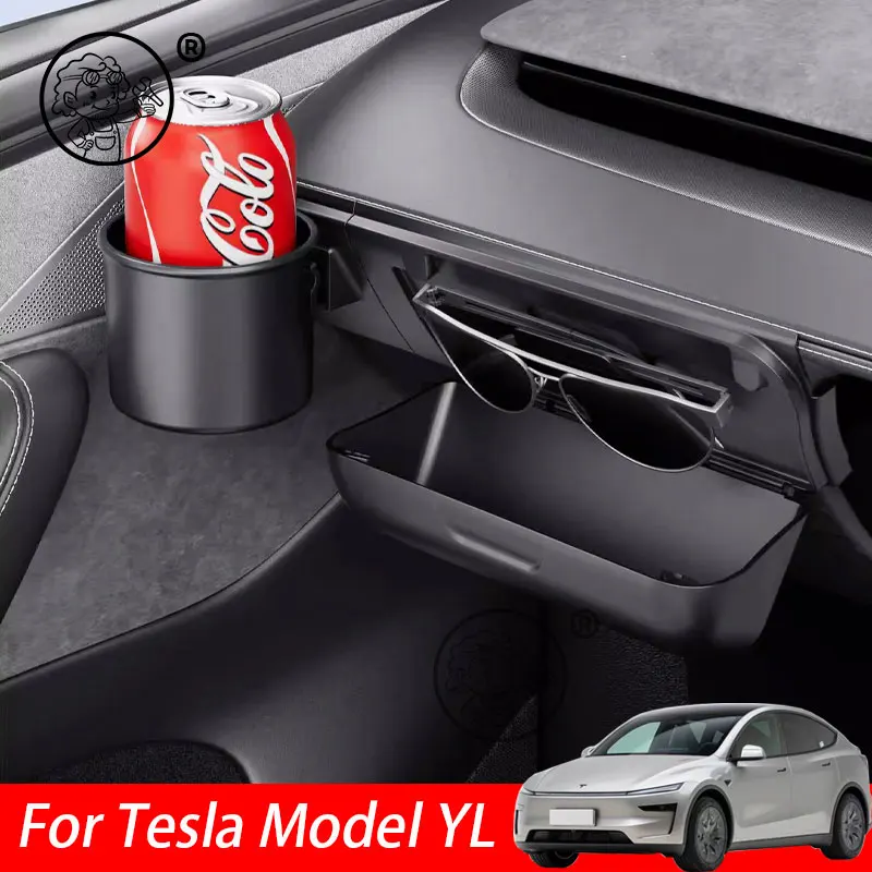 

Для Tesla Model YL 2026 2027: Держатель для очков и стаканов на приборную панель, органайзер для хранения очков, аксессуары для модификации автомобиля