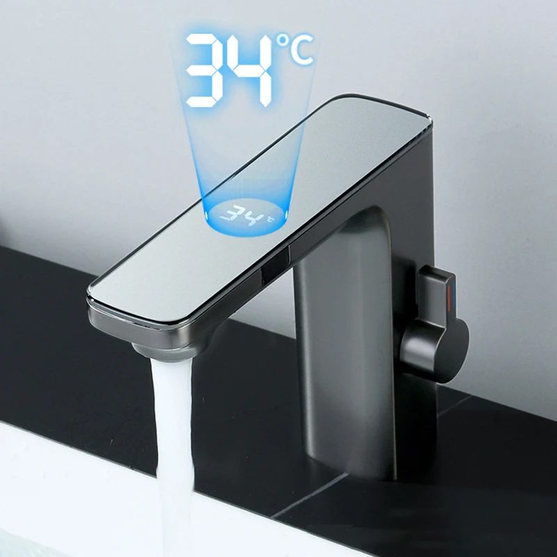 LED Digital Touchless Faucet Bathroom Infrared Motion Sensor Tap Basin Sink Hot Cold Mixer Brass Crane Modern Luxury Battery Tap