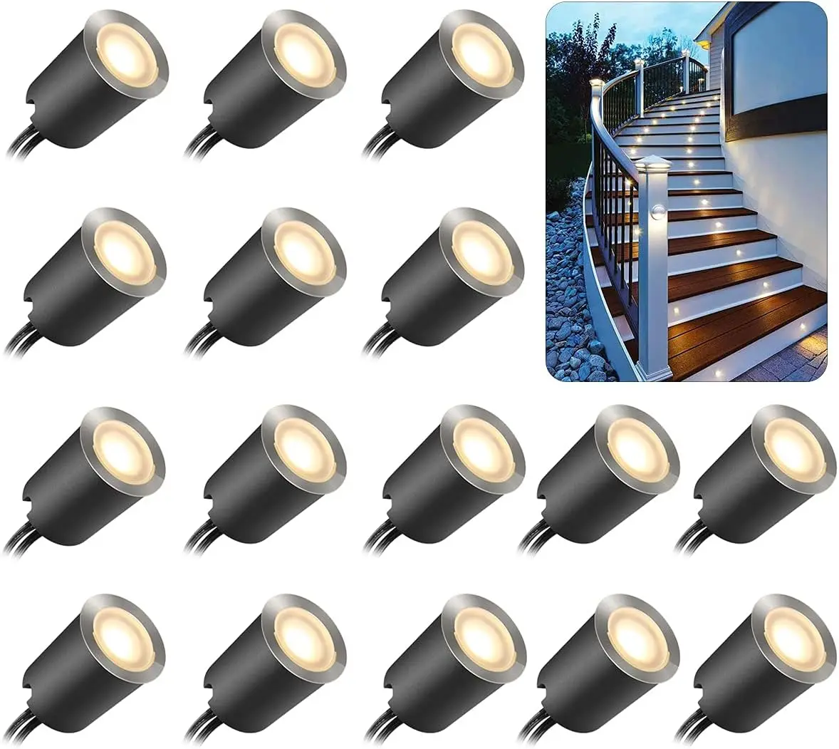 LED Deck Light Kits with Protecting Shell φ32mm,16Pack SMY Lighting Outdoor LED Landscape Lights IP67 Waterproof 12V Low