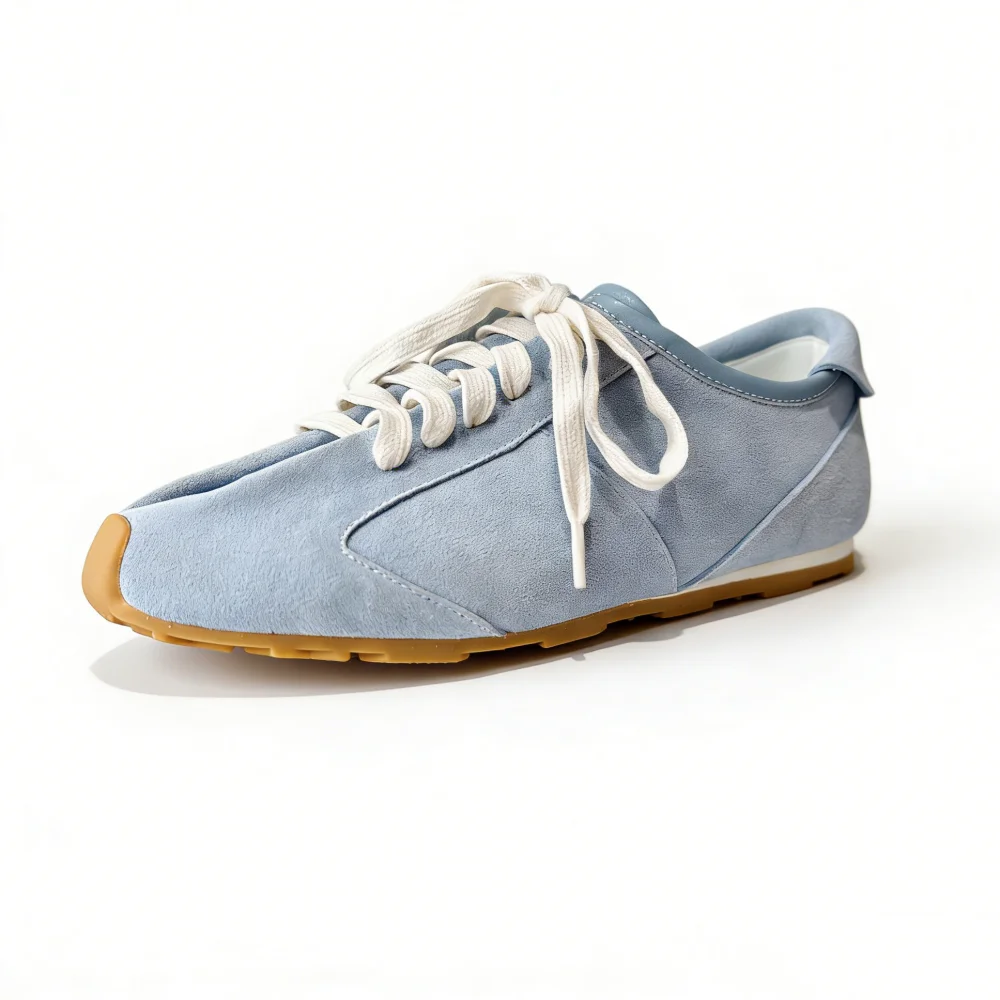 Women's Cow Suede Platform Sneakers - Lace-Up Casual Flats