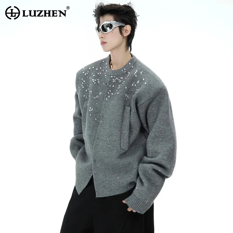 LUZHEN Funkelnde Diamant Pullover Strickjacke Lose Gestrickte Kleidung Elegante Vielseitige