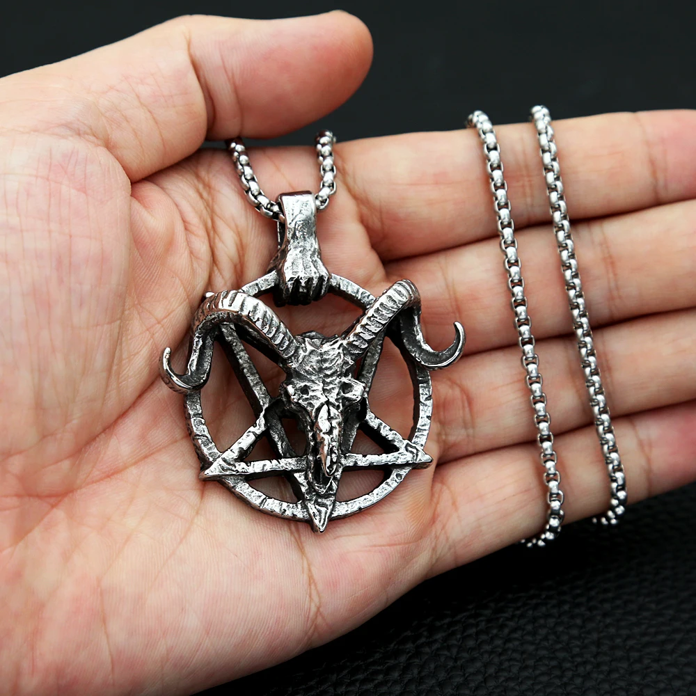 Retro Goat Head Pendant Necklace For Man Stainless Steel Pentagram Pan God Skull Pendants Occult Vintage Jewelry Gift