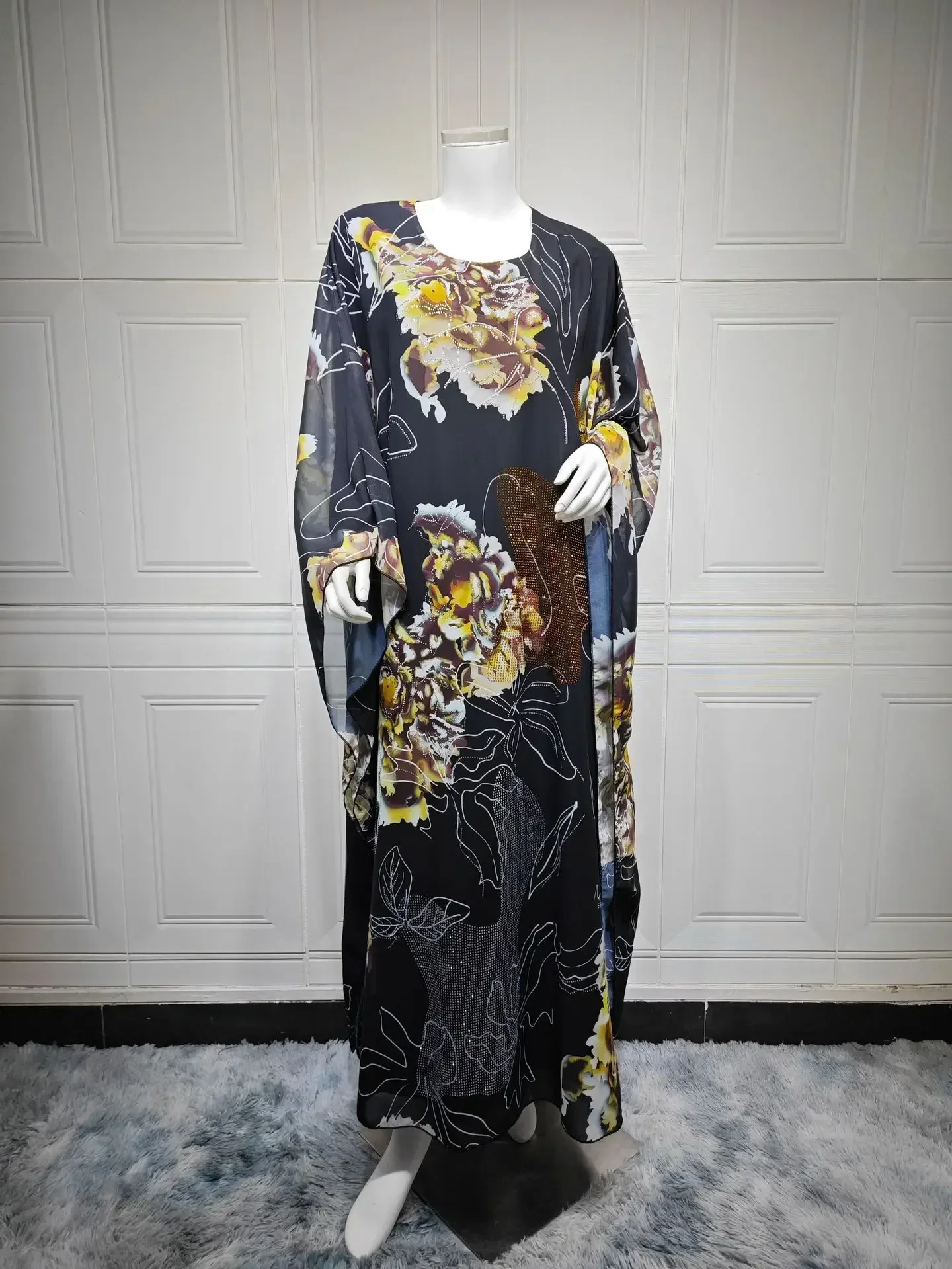 Robe musulmane pour femmes en mousseline de soie diamant fête Abaya robes arabe longue Robe maroc dubaï caftan robes Jalabiya Ramadan Eid