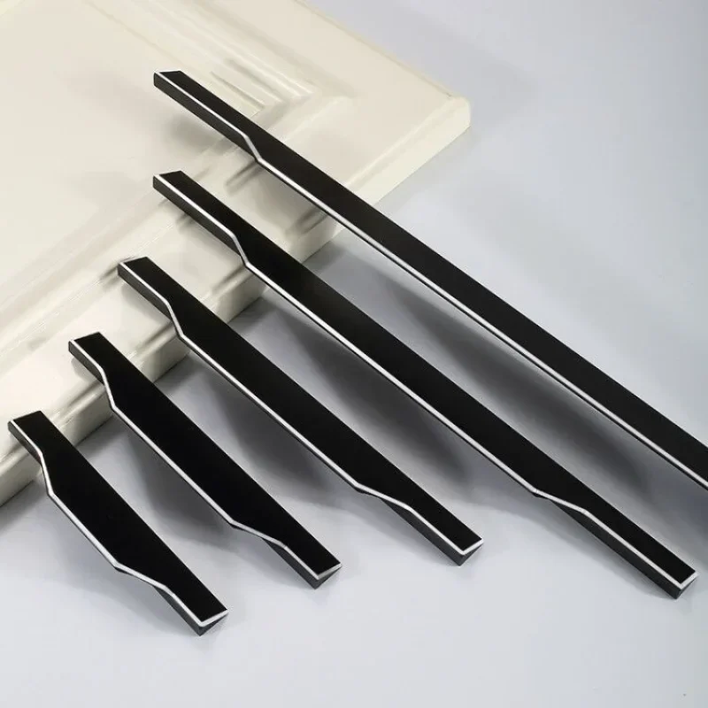 Highlight Black Modern Cabinet Handles Aluminum Alloy Kitchen Cupboard Pulls Drawer Knobs Door Furniture Handle Hardware