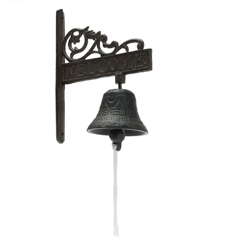 Nordic Style Vintage Brown Metal Iron Door Bell Wall Mounted Welcome Cast Wireless Metel DoorBell Porch Garden Decoration