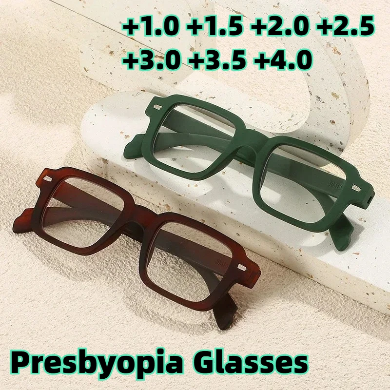 2026 Neue Presbyopie-Brille mit mattem quadratischem Rahmen, stilvolle, hochauflösende, komfortable Lesebrille, Dioptrien +1,0 bis +4,0