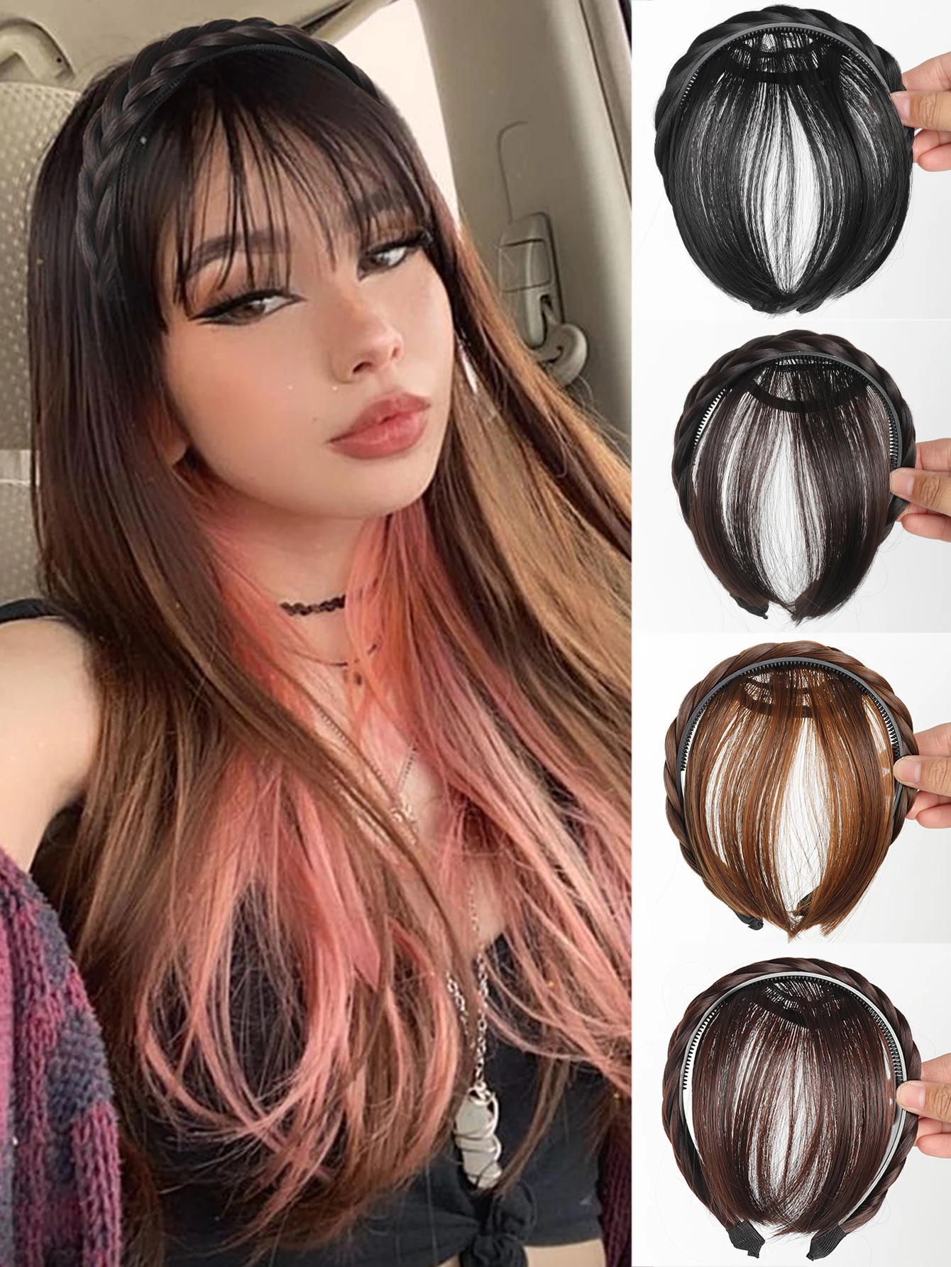 

Wig Headband Air Bangs Natural Invisible Straight Bangs Seamless Natural Forehead Fake Bangs Hairstyle Tools Black Brown