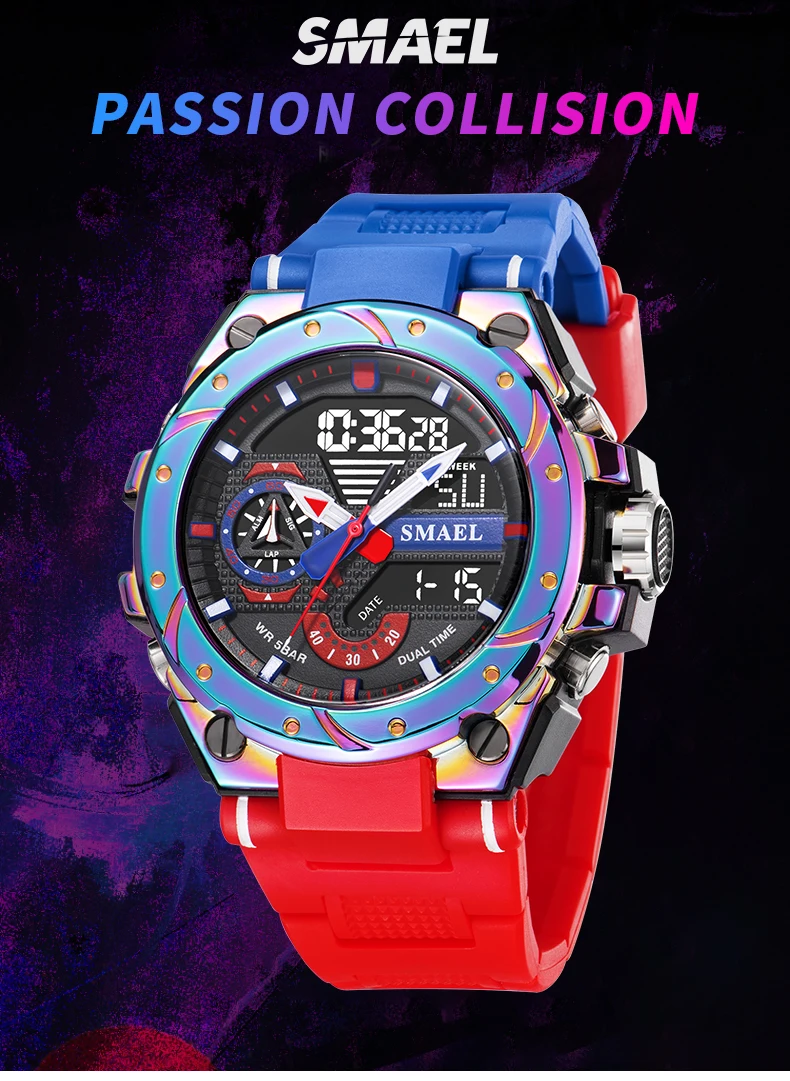 SMAEL Sport Quartz Watches LED DisplayShock Resistant 50M Waterproof Alarm Clock Analog Digitals 8060 For Men S300b88e80eb549cbb1112da05c8533f9a