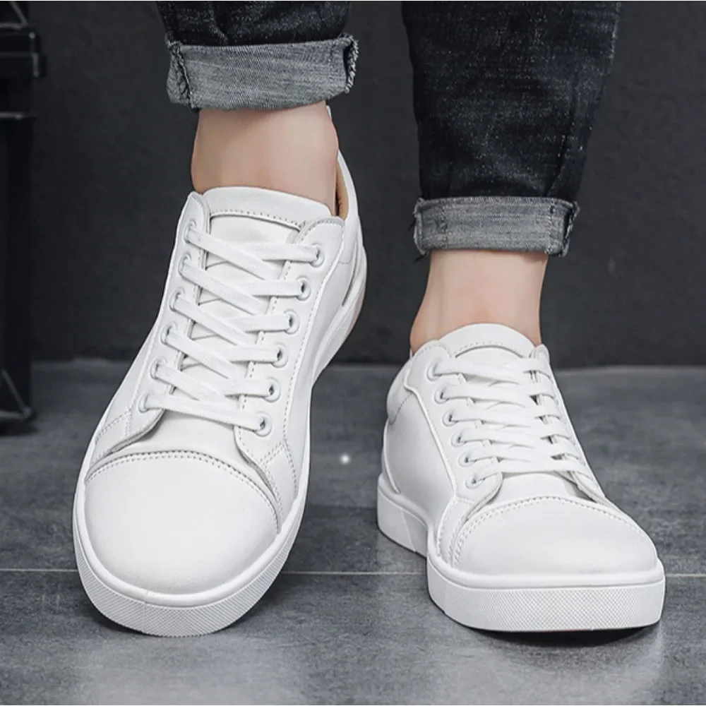 Men\'s Red Soled Casual Shoes Four Seasons Minimalist Board Shoe Mens Spring and Autumn Genuine Leather Sports Shoes Sneakers