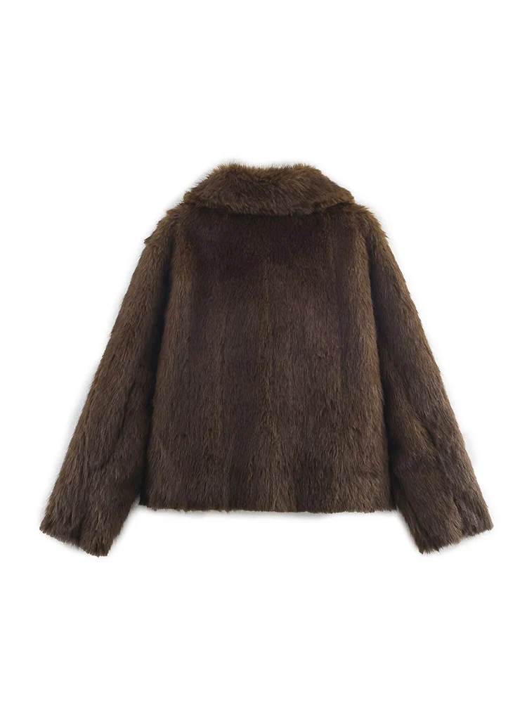 سترة نسائية جديدة على الطراز الأوروبي عصرية ومتعددة الاستخدامات ذات لون سادة على الوجهين من الفرو الصناعي. #2