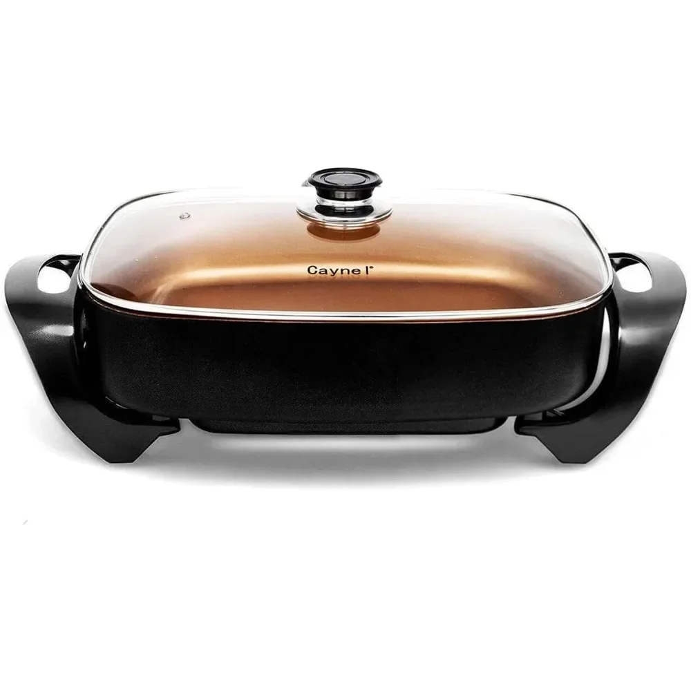 Caynel Professional Non-stick Copper Electric Skillet Jumbo,Deep Dish with Tempered Glass Vented Lid,Upgrade Thermostat