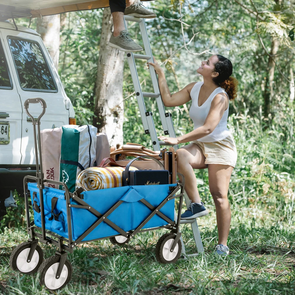 Zusammenklappbarer Station Wagon Outdoor All Terrain Trolley, Faltbarer Bollerwagen Handwagen Gartenwagen, verstellbare Griffe