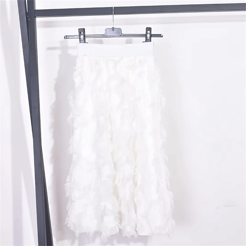 Women's High-Waist Feather A-Line Midi Skirt - Solid Color