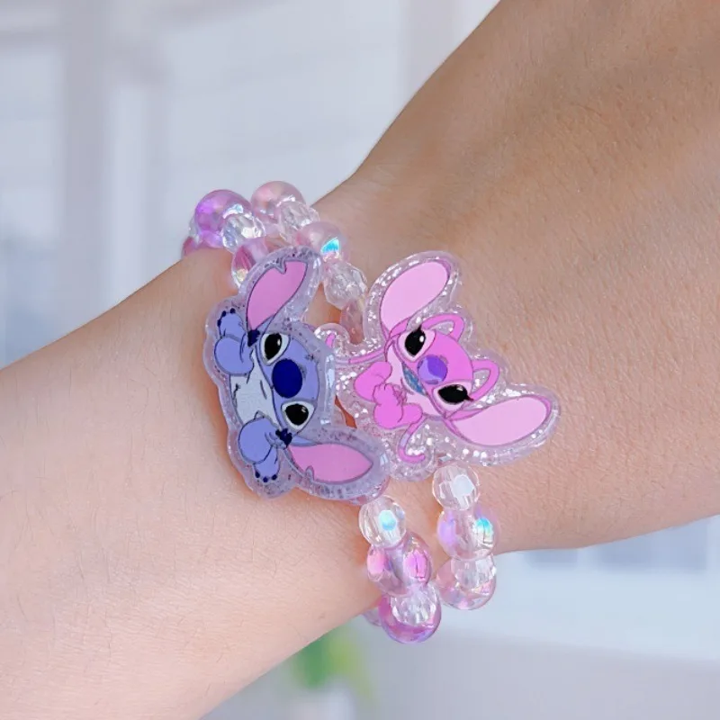 Disney Stitch Beaded Hair Rope for Women Fashion Anime Cartoon Angel Pink or Purple Jewelry Accessories Girls Holiday Gifts