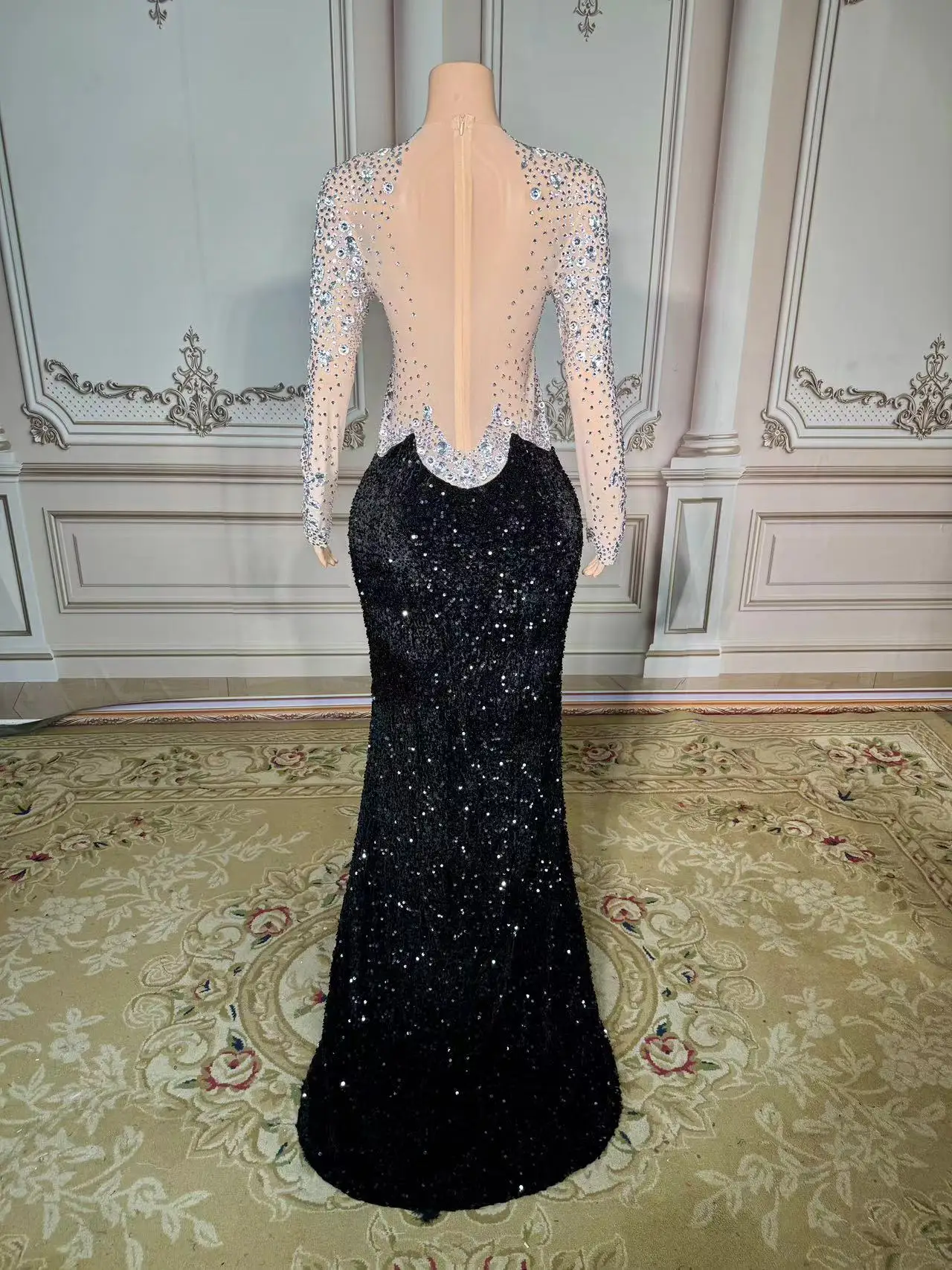 Lampeggiante paillettes nere strass frange bianche vestito da donna compleanno Prom festeggia Outfit Bar sera donne ballerino vestito