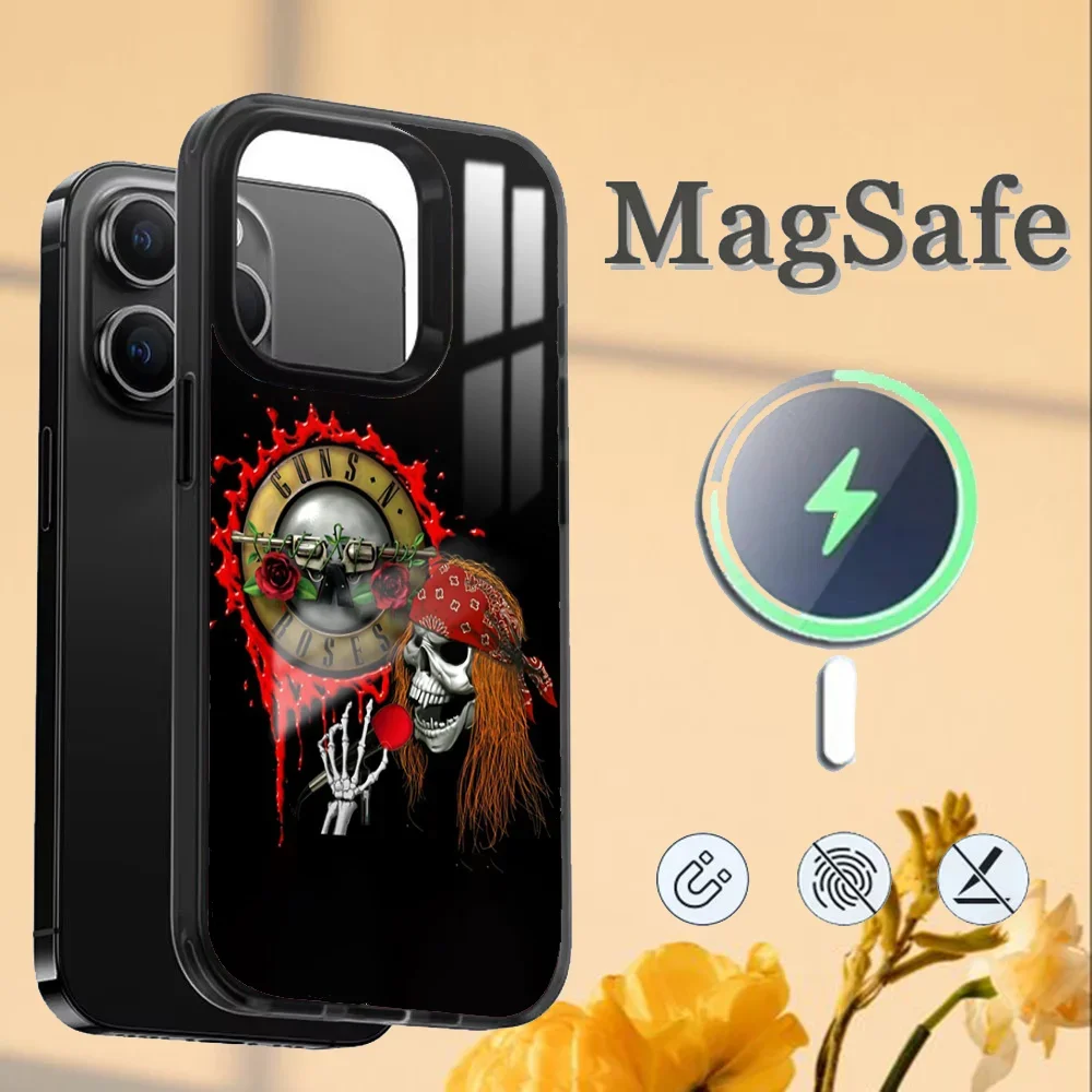 Funda de teléfono Guns N Roses Band para iPhone 16 15 14 13 12 11 PRO MAX PLUS Mini funda de teléfono con espejo inalámbrico magnético