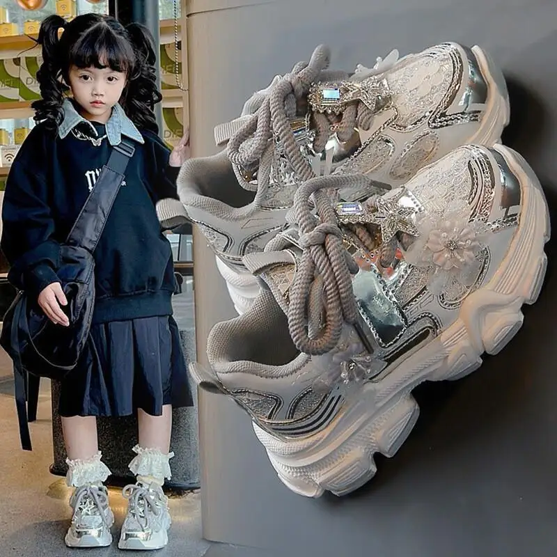 

Новые модные кроссовки для девочек в стиле кавайи с кружевом, весенне-осенние, нескользящие, износостойкие, для школьниц, повседневные, массивные