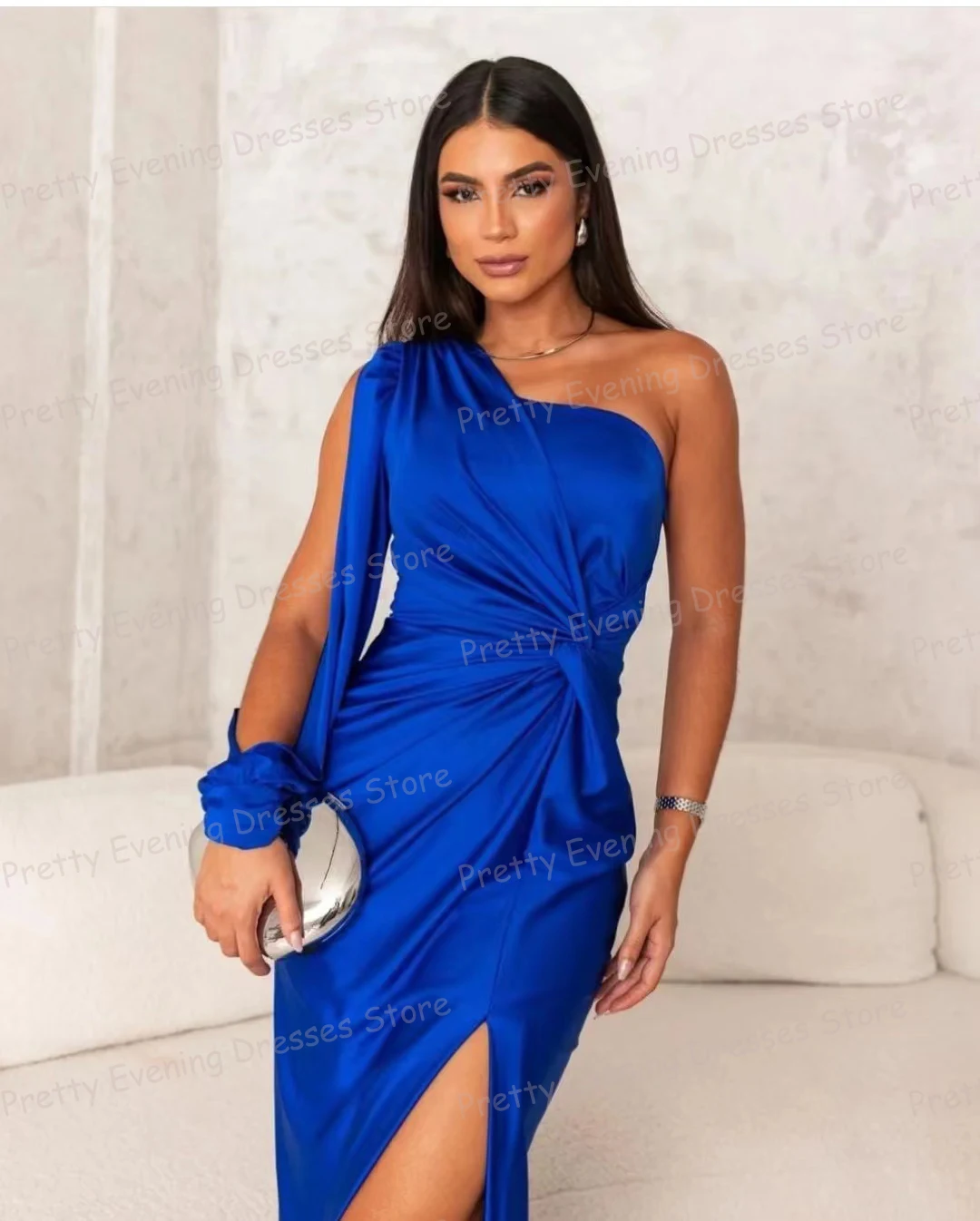 2024 Simpe Satin Evening Dresses Woman's Sexy One Shoulder Hollow Backless Split Prom Growns Fashionable Party Vestidos De Noche